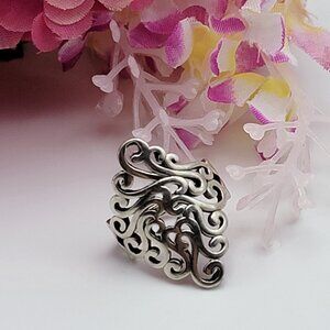 Vintage Signed 990 Fine Silver Statement Scroll Ring Size 7